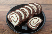 Keto/Low Carb Chocolate Swiss roll Cake with cream cheese filling - full