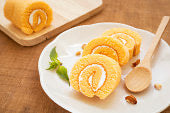 Keto/Low Carb Swiss roll Cake with lemon curd filling - full